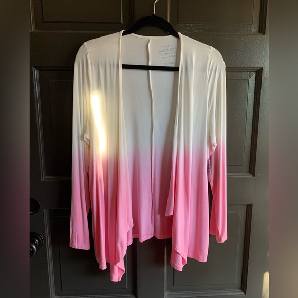 Torrid Super Soft Cardigan Pink/White NWT -size 1 - Picture 1 of 4